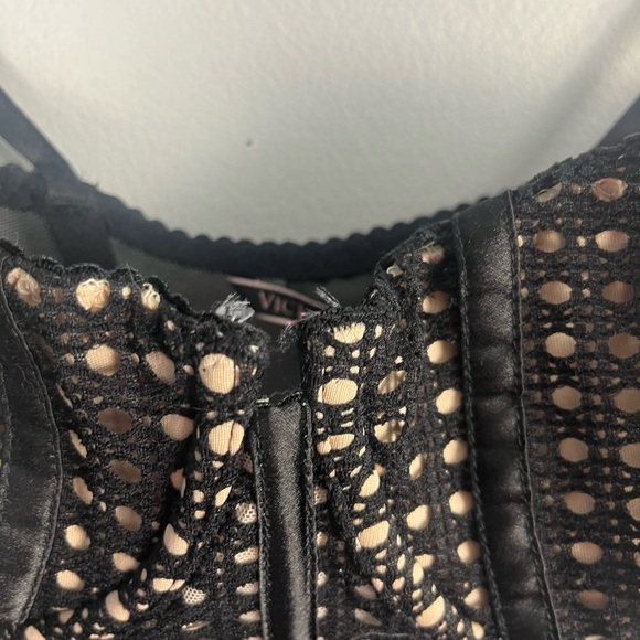 Victoria's Secret Black Mesh Corset Bodysuit 36C Sheer Bustier Lingerie - Picture 3 of 8